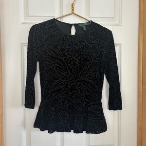 Ralph Lauren Black Floral Velvet Blouse